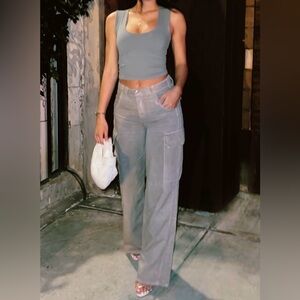 Zara khaki/olive green linen cargo pants